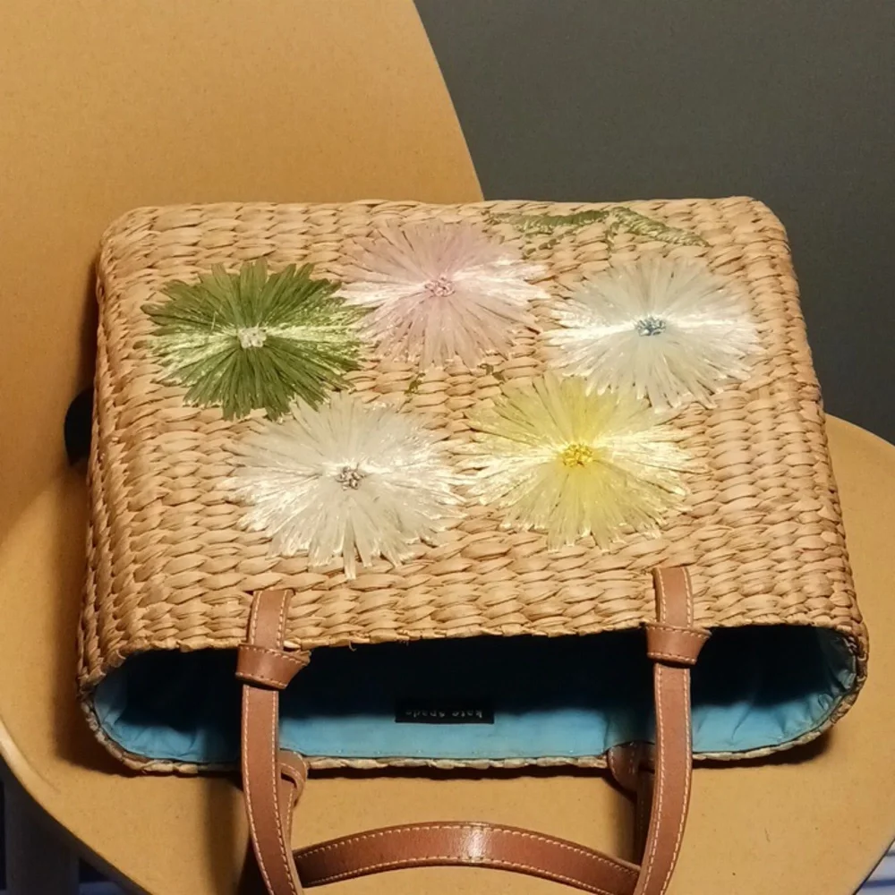 Kate Spade Vintage 90s Raffia Floral Straw Tote - Picture 13 of 13
